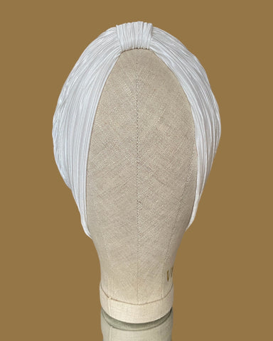 Pearl white satin plisse turban