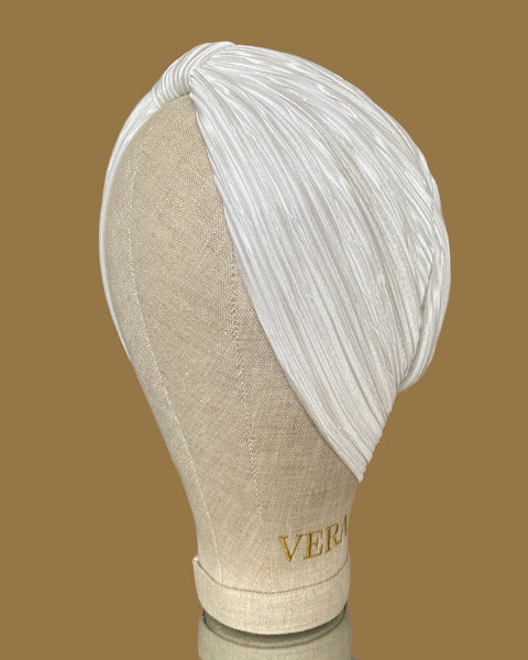 Pearl white satin plisse turban