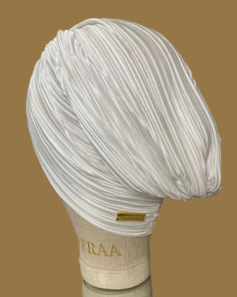 Pearl white satin plisse turban