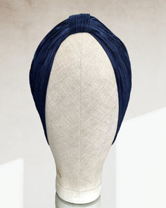 Navy satin plisse turban