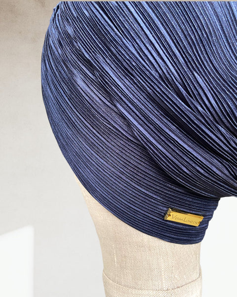 Navy satin plisse turban