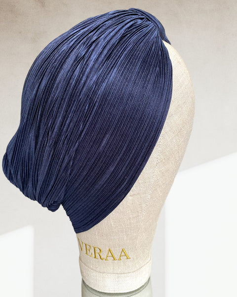 Navy satin plisse turban