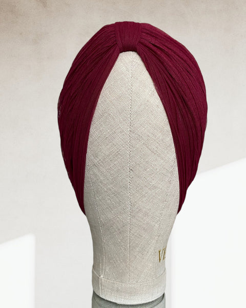 Tulle pleated maroon turban