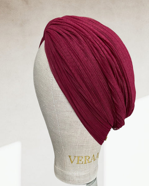 Tulle pleated maroon turban