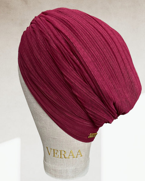 Tulle pleated maroon turban