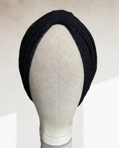 Black tulle dot turban