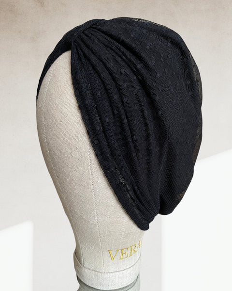 Black tulle dot turban