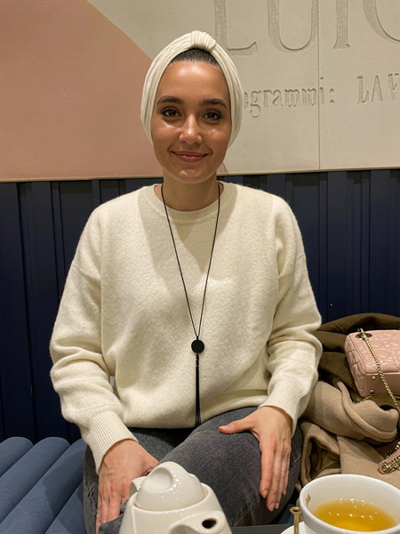 Ivory Tulle pleated turban