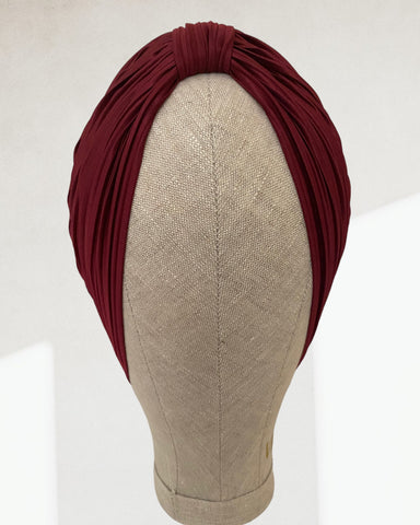 Maroon satin plisse turban