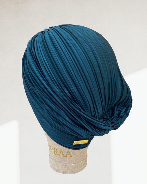 Peacock Satin plisse classic turban