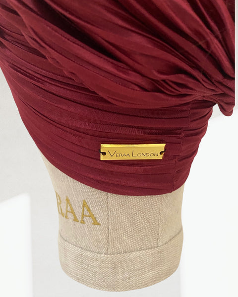 Maroon satin plisse turban