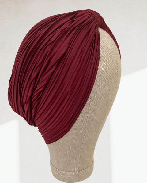 Maroon satin plisse turban