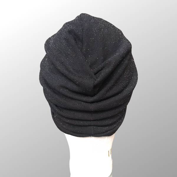 Black sparkle top knot crepe turban