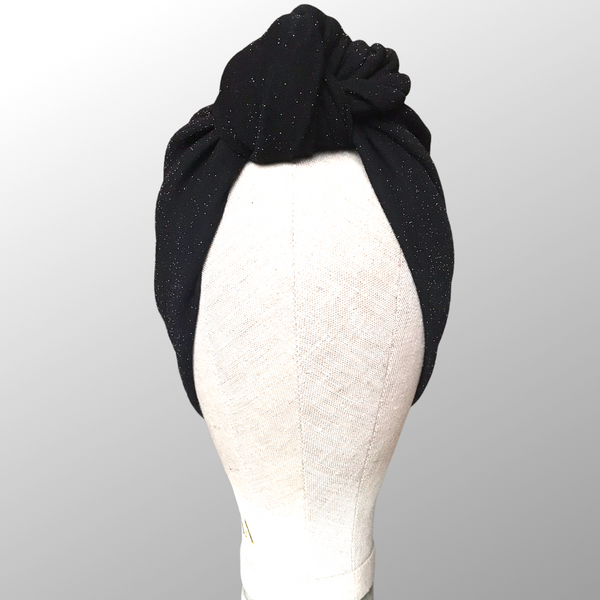 Black sparkle top knot crepe turban