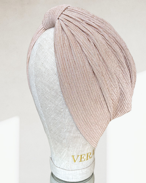 Nude beige crinkle classic turban