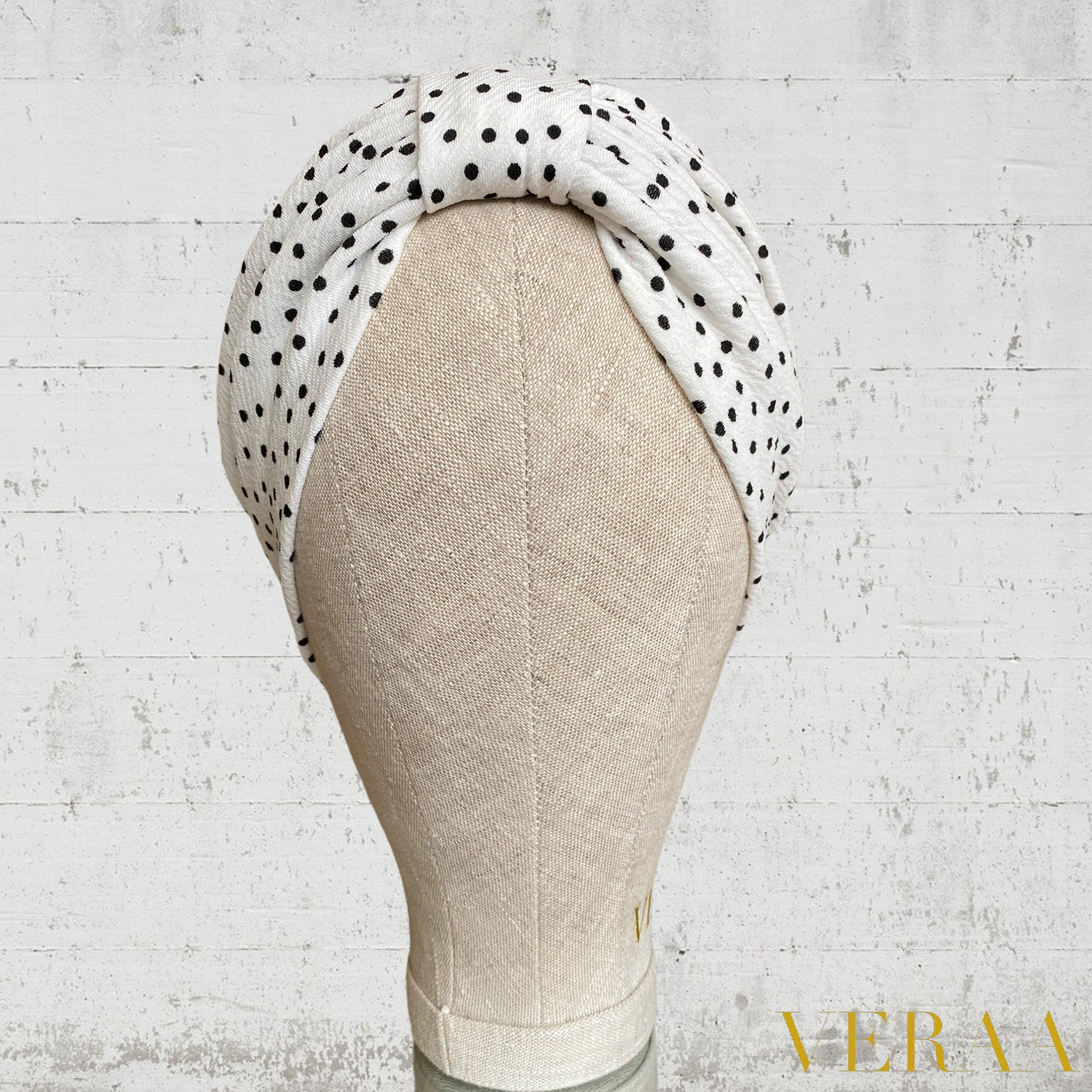 White polka dot turban