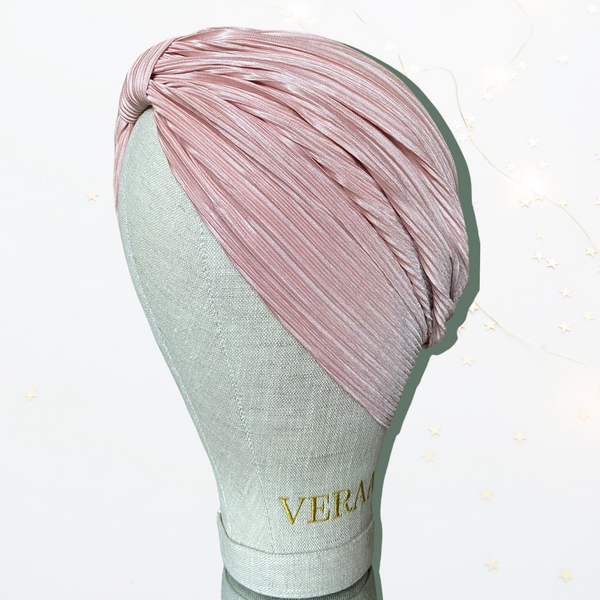 Pink satin pleated turban