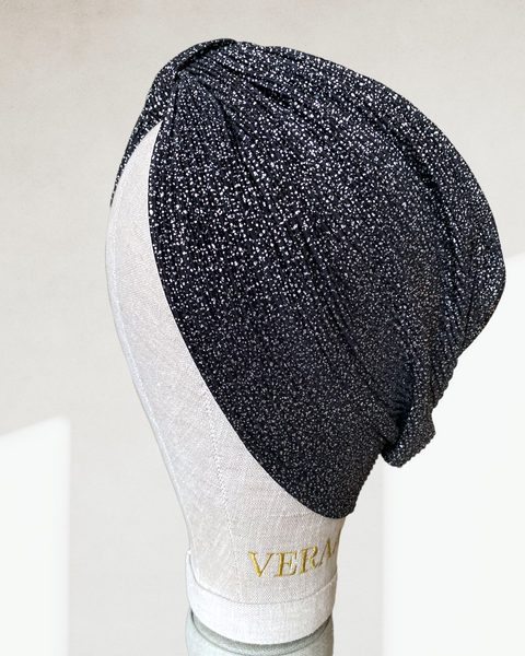 Black plisse turban with silver dots