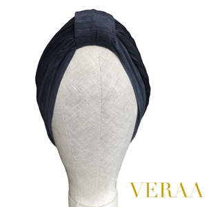 Navy chiffon turban lined with jersey