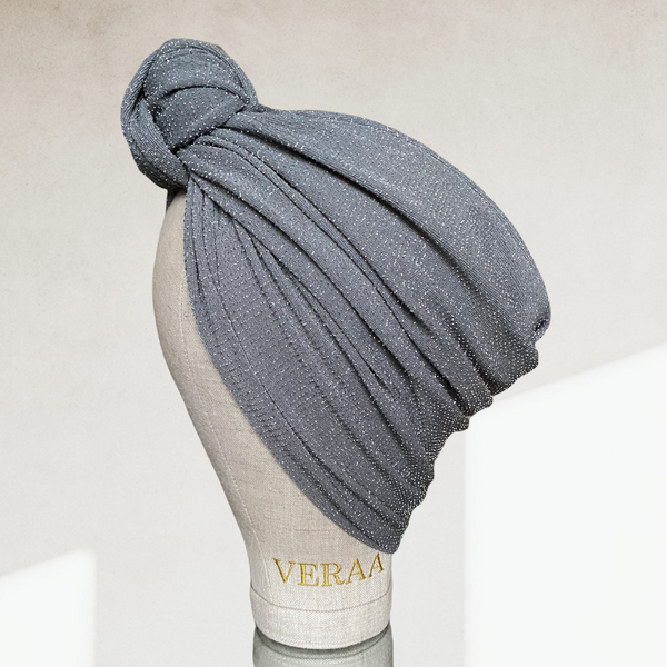 Sparkle grey top knot turban