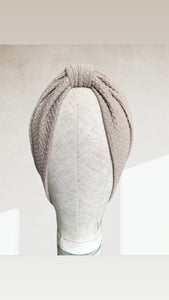 Beige crinkle jersey turban