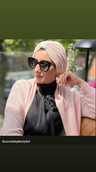 nude pink  tulle pleated turban