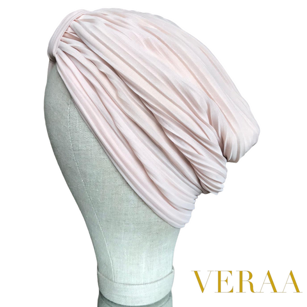 nude pink  tulle pleated turban