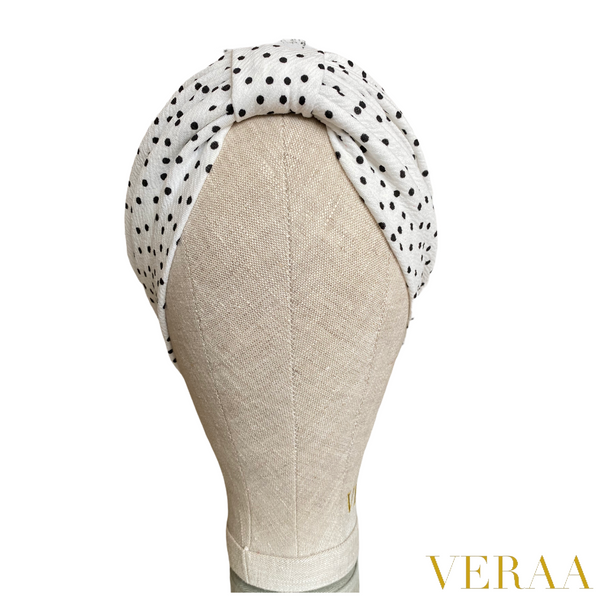 White polka dot turban