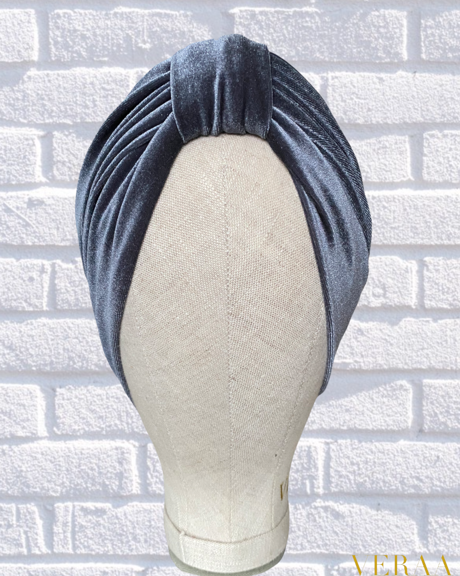 Grey velvet classic turban