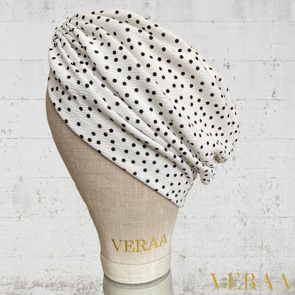 White polka dot turban