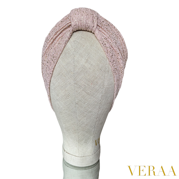 Jersey pink turban with removable bow