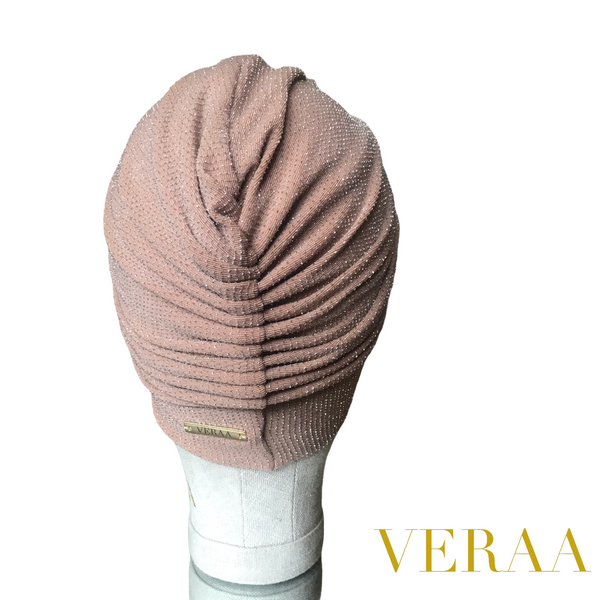 Beige sparkle turban with top knot