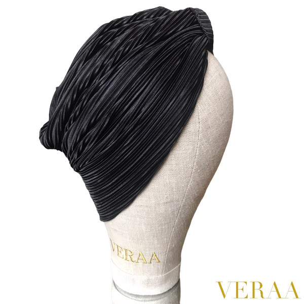 Satin plisse black turban