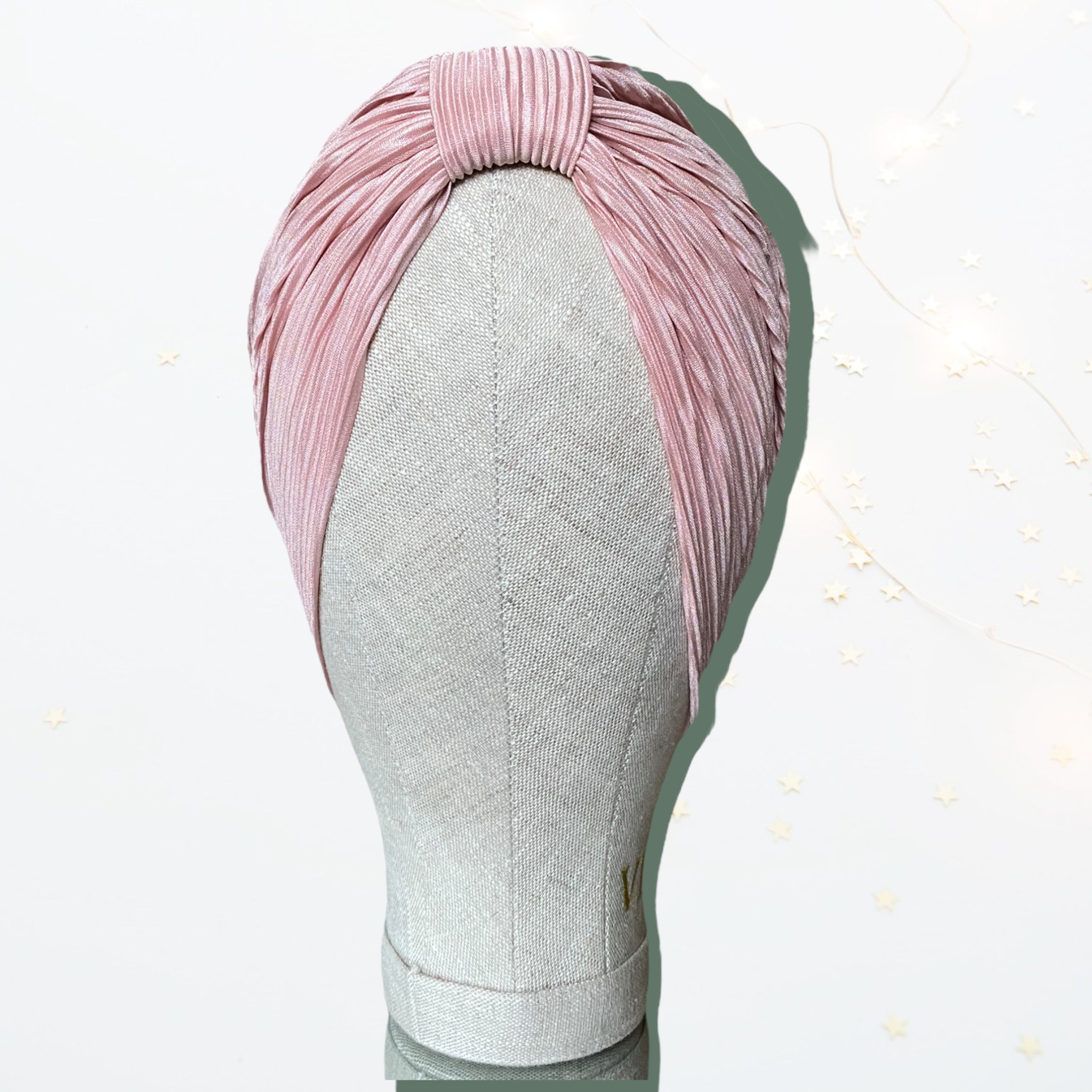 Pink satin pleated turban