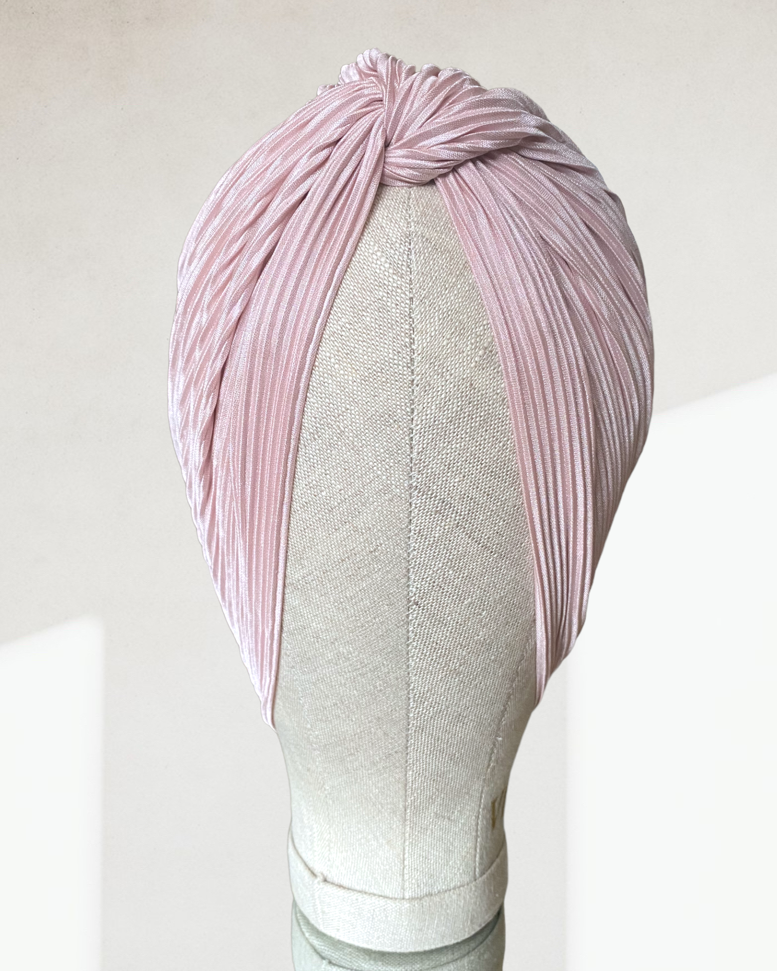 Pink satin plisse cross turban