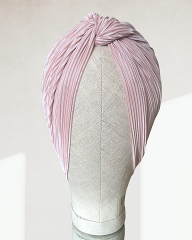 Pink satin plisse cross turban