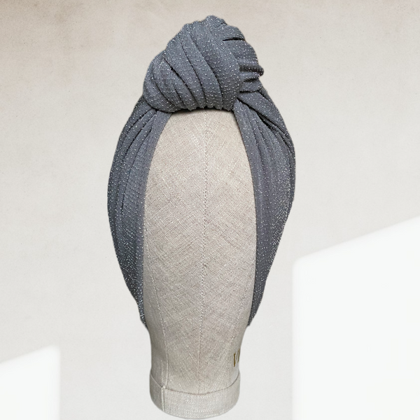 Sparkle grey top knot turban