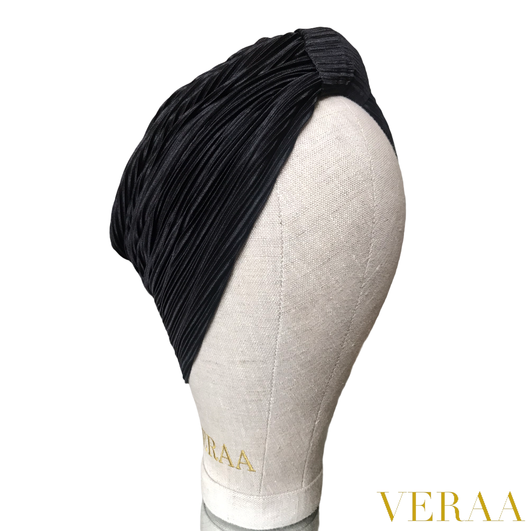 Satin plisse black turban