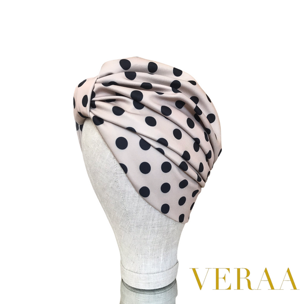 Polka dot turban in beige and black