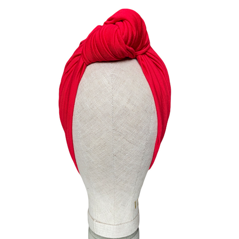 Red top knot turban