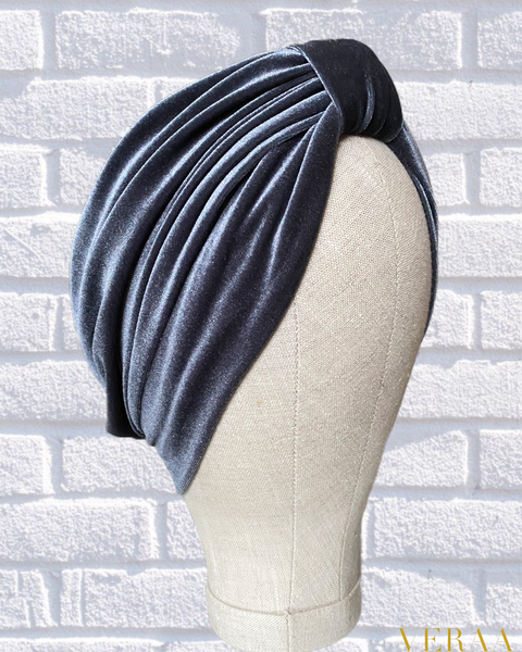 Grey velvet classic turban