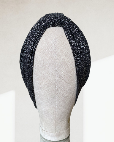 Black plisse turban with silver dots