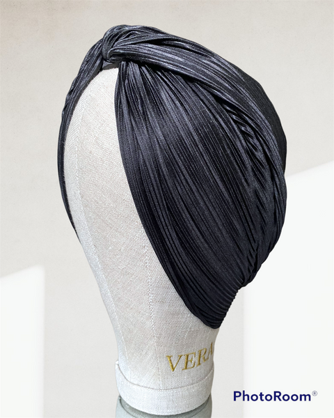 Black Cross satin plisse turban