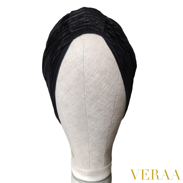 Satin plisse black turban