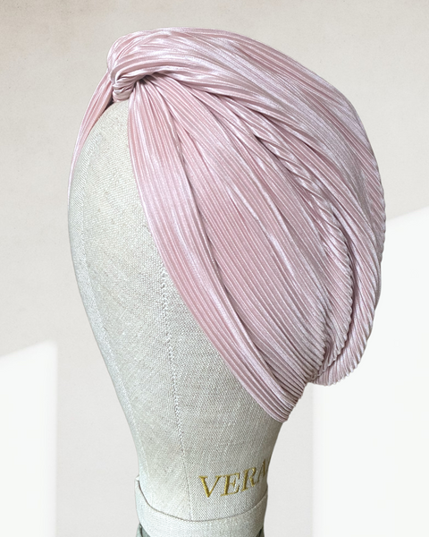 Pink satin plisse cross turban