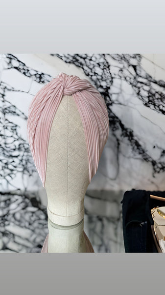 Pink satin plisse cross turban