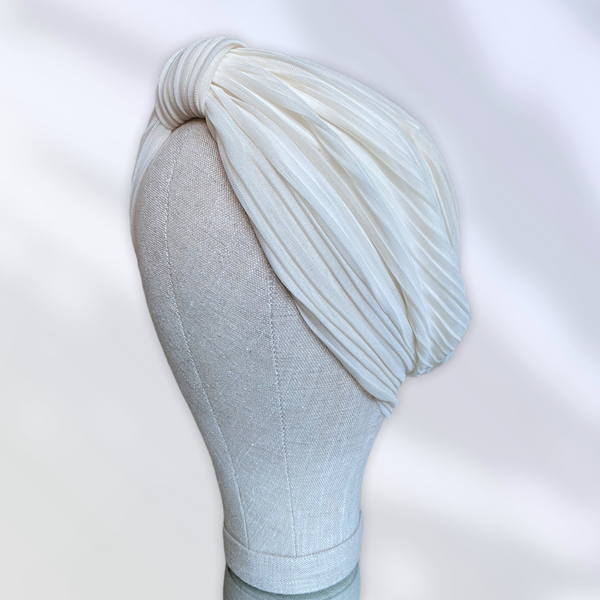 Ivory Tulle pleated turban