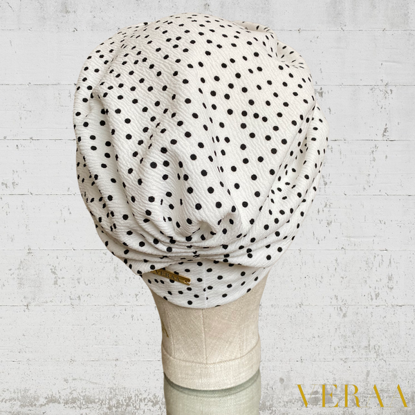 White polka dot turban