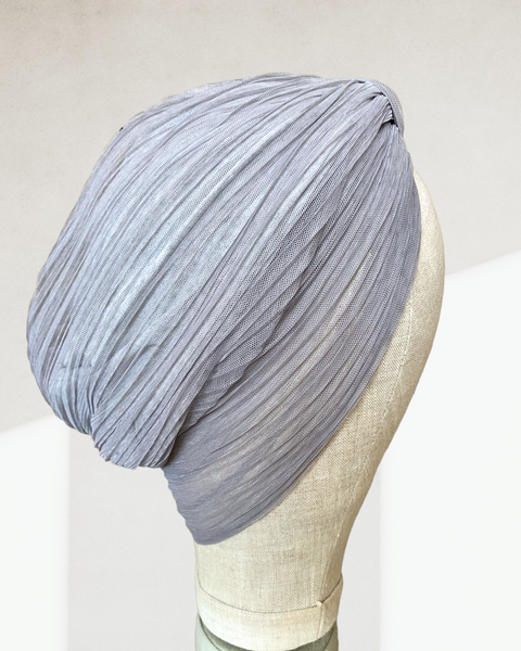 Grey Tulle pleated turban