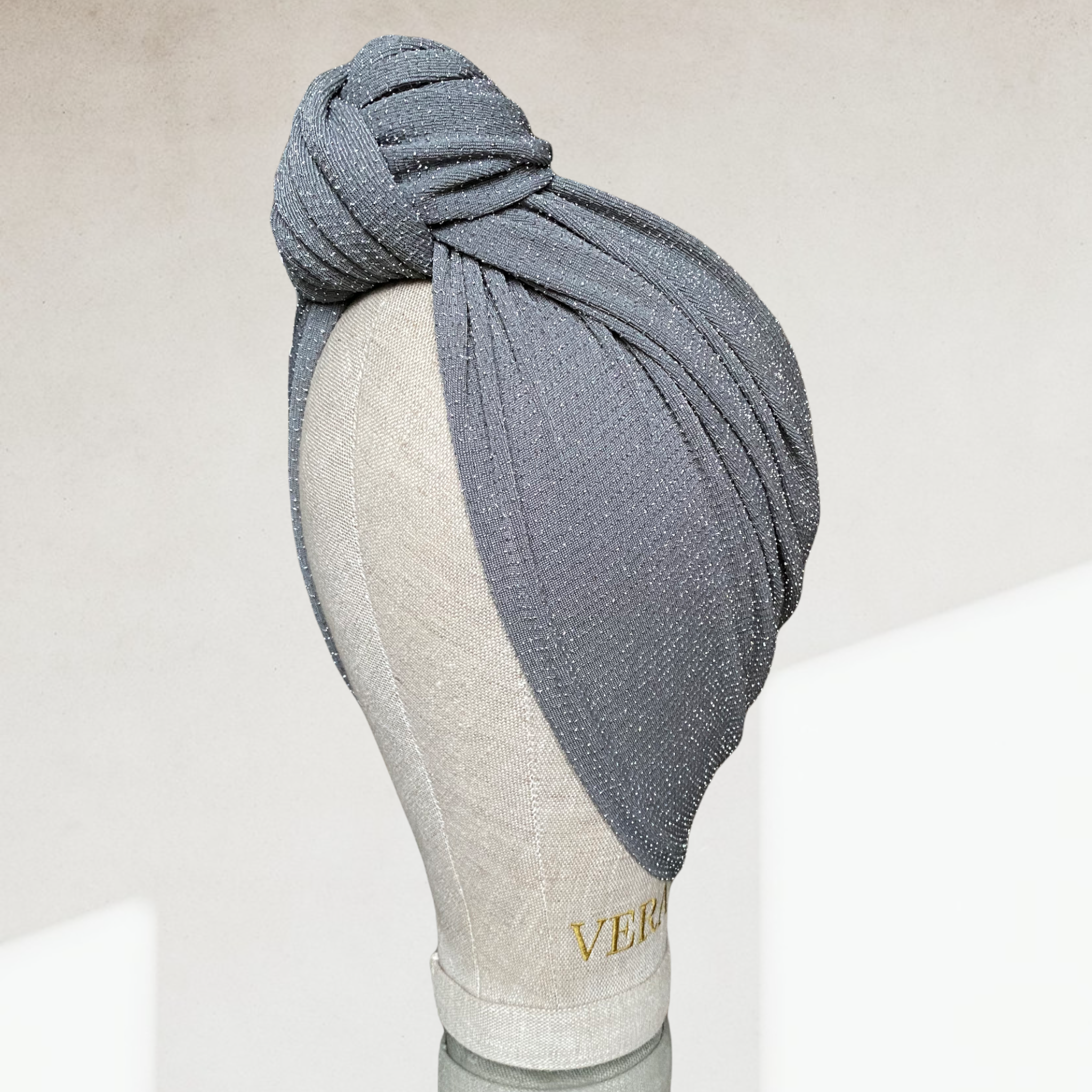 Sparkle grey top knot turban